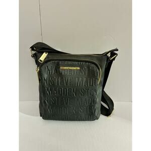 Steve Madden Black Embossed‎ Logo Crossbody Bag Adjustable Strap Zip Purse